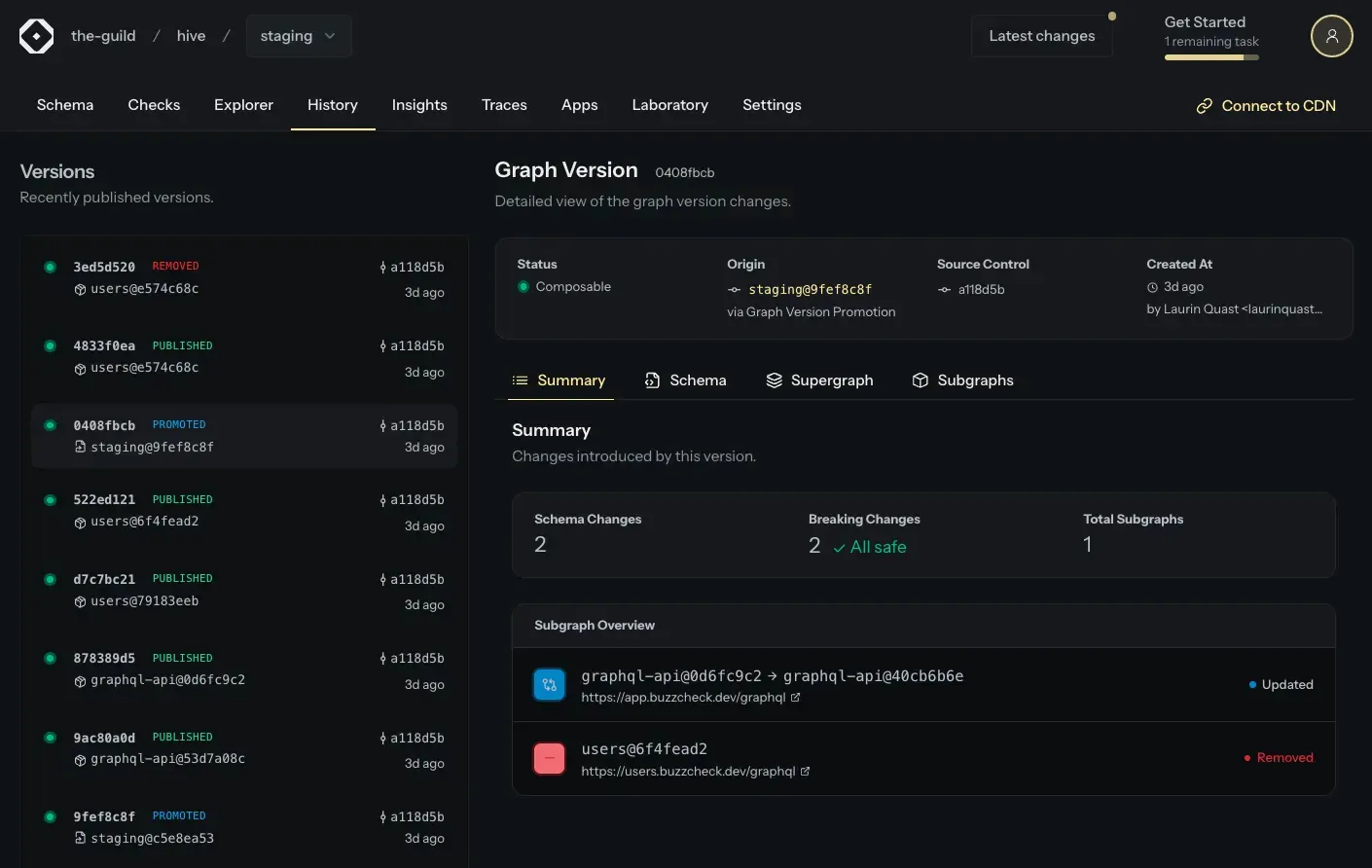 Schema Version Promotion Rollback in History View
